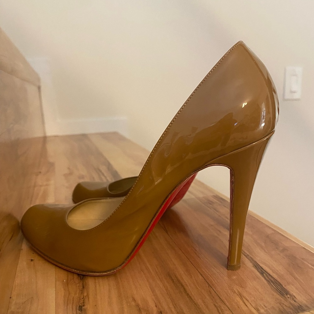 Christian Louboutin Olive Patent Leather Pumps with Red Soles